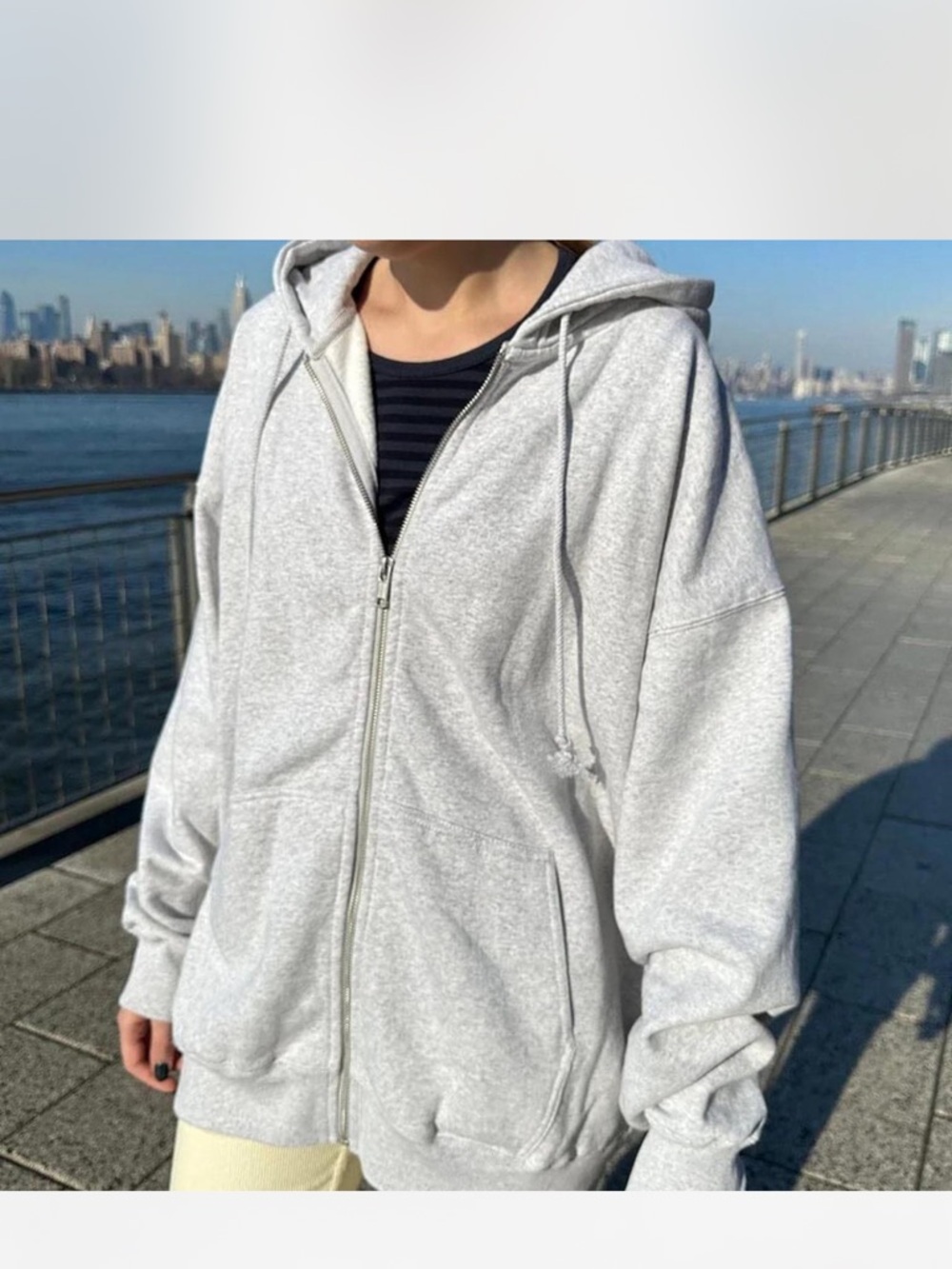 Brandy Melville Light Gray Zip-Up Hooded Utility Jacket